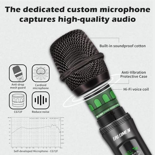 talomen Wireless Microphone,Professional Dual Handheld Cordless Dynamic Mic System with Rechargeable Receiver(160 Ft),Karaoke Microphone Set for Singing,Karaoke,Wedding,DJ,Party,Speech,Church,K60-2