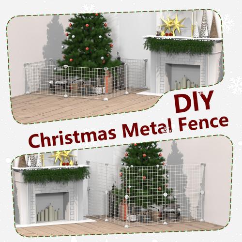 8 Pieces Christmas Tree Fences, 50 * 75Cm/19 * 29Inch Mini Metal Christmas Fence Panels for Protecting The Tree from Pets and Puppy Dogs, White