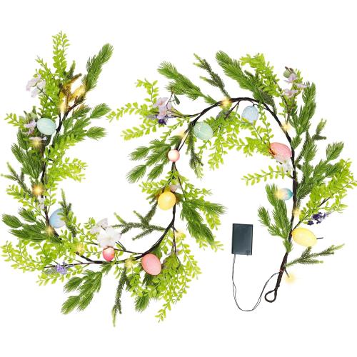 DR.DUDU 6 FT Lighted Easter Garland, Easter Decorations for Home, Egg Garland Spring Fireplace Mantel Decor, Indoor & Outdoor Holiday Parties Display