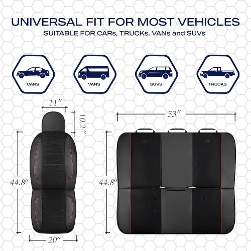 Color Black and red Skechers Air-Cooled Memory Foam Seat Covers,Mesh Thick Car Seat Covers,Piping Leather Car Seat Cover Full Set,Airbag Compatible,Automotive Comfort Universal Fit Most Cars,Vans,Trucks,SUV,Red