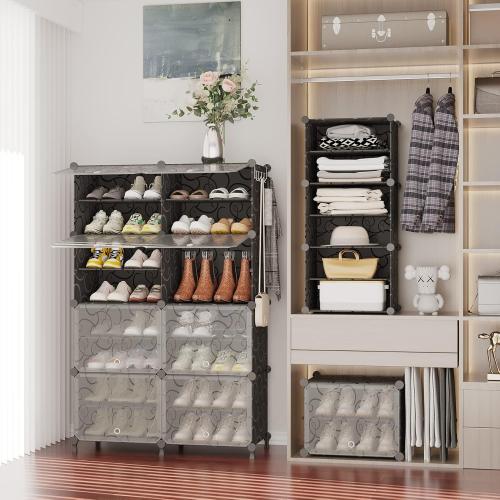 AWTATOS Shoe Rack, 8 Tier Shoe Storage Cabinet with Door, 32 Pair Shoe Organizer Shelves for Closet Hallway Bedroom Entryway, Black