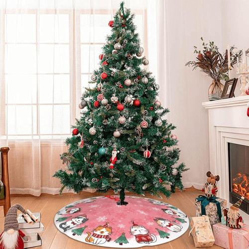 Cute Christmas cat Tree Skirt Xmas Tree Mat Christmas Tree Ornaments Decorations Holiday Party Indoor Outdoor 30