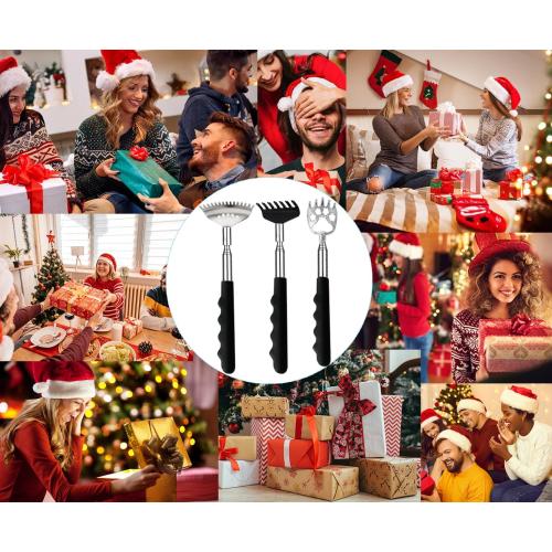 3 Pack Different Back Scratcher Metal Portable Telescoping with Rubber Handles, Extendable Back Massager Tool with Beautiful Box, Stocking Stuffers for Men Women Christmas Presents(Black)