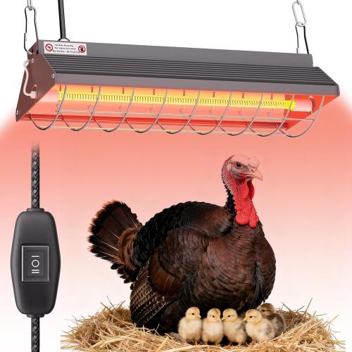 Large Heat Lamp for Chickens, 300W Carbon Fiber Chicken Coop Heater with 2 Heat Modes, Adjustable Hanging Brooder Heater Plate, Chicken Heater for Coop Poultry, Ideal Chicken Coop Accessories