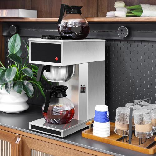 12-Cup Pourover Commercial Coffee Maker Brewer with Glass Carafe and Warmers- 120V