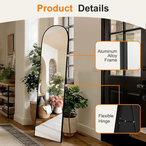 Arched Full Length Mirror, 56x15 Standing Body Mirror for Wall, with Aluminum Alloy Frame for Bedroom, Living Room, Dressing Room(Black)