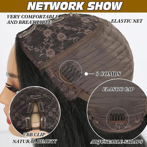 Body Wavy V Part Wig For Women Water Curly Black With Grey 24 Inch
