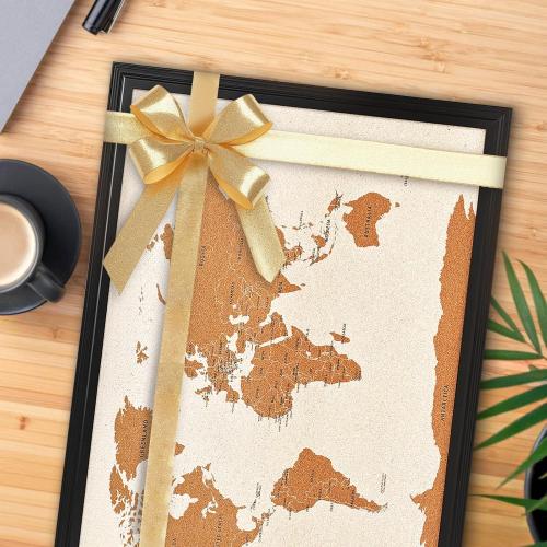 Wooden Frame Cork Board Map of World, 20 X 30 Bulletin Boards for Walls with 10 Pins, Travel Tracker Map for Office, School and Home (WD-MAP,5075,D)