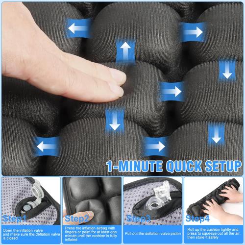 Upgrade Travel Cushion Airplane Seat, 3D Inflatable Seat Cushion, Adjustable Air Cushion with Non-Skid, Coccyx Tailbone Pain Relief Chair Pad for Office, Car, Wheelchair