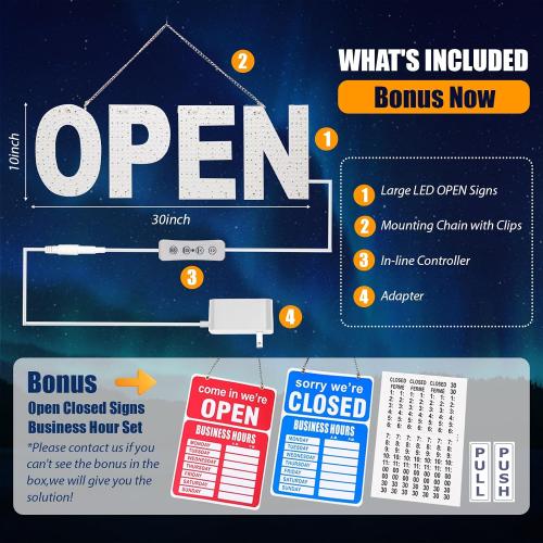 Open Sign for Business, 30x10 Dimmable Large LED Open Signs with Hanging Installation for Cafes Store Restaurant Office Bar Pubs Hotel Salon (Warm White)