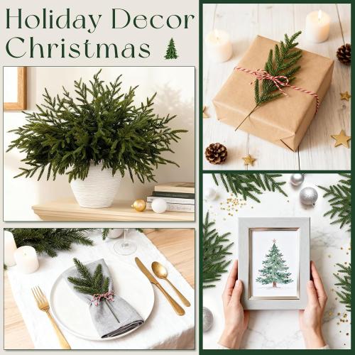 14 Pcs Norfolk Pine Stems, 18 Inch Real Touch Artificial Christmas Norfolk Pine Branch, Faux Greenery Picks for Vase DIY Garland Home Holiday Decor