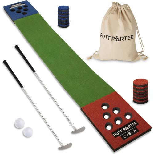 Indoor-Outdoor Golf Game Set - Golf Pong Putting Game with 11 Ft. Flat Green, 2 Height-Adjustable Putters, 2 Balls, & Bag. Portable Tailgating or Backyard Games for All Ages by Putt Partee