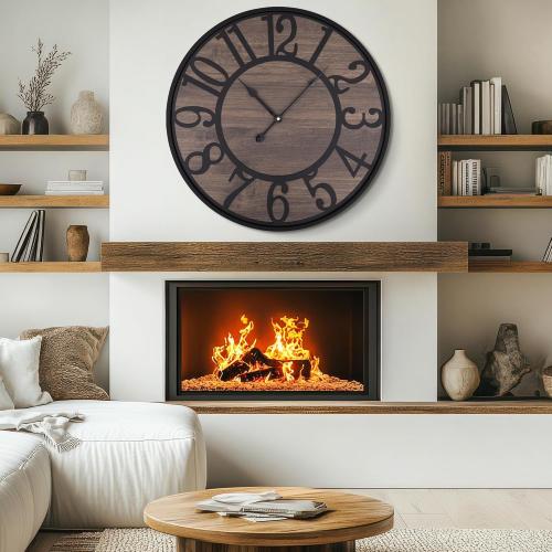 LEIKE Extra Large Wall Clock,Silent Little Ticking,Battery Operated Round Modern Wood Wall Clocks for Living Room, Bedroom,Farmhouse,Office Vintage Big Home Decor-32 Inch/80CM-Black-Arabic Number