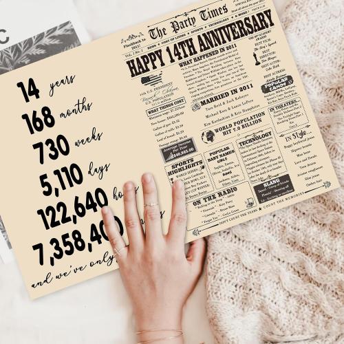 YiKaLus Large 14th Anniversary Card Gift for Him Her, Vintage 14 Year Wedding Anniversary Decoration for Women Men, 14th Aday Gifts for Husband Wife