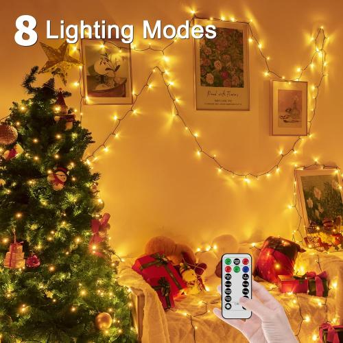 Christmas Tree Lights 98 FT 300 LED, Warm White Christmas Lights Indoor Plug in, 8 Modes Twinkle String Lights for Bedroom Party Ceiling Xmas Home Decorations
