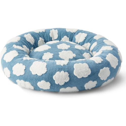 Lesure Shown on TV Donut Dog Beds Large Size Dog - XL Calming Round Sofa as Present for Pets with Washable Cover, Orthopedic Home Decor Bed with Jacquard Shaggy Plush & Anti Slip Bottom, 36 Inch，Blue