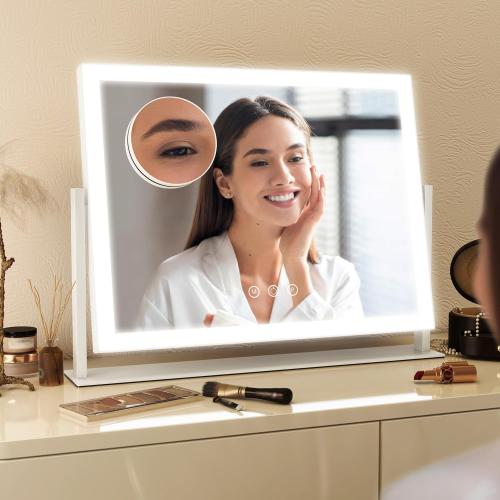 Size 13x17 Color White FENNIO Vanity Mirror with Lights 13'' x 17'' Makeup Mirror with Lights,Vanity Mirror Touch Screen with 3-Color Lighting,Dimmable,for Vanity Desk Bedroom White