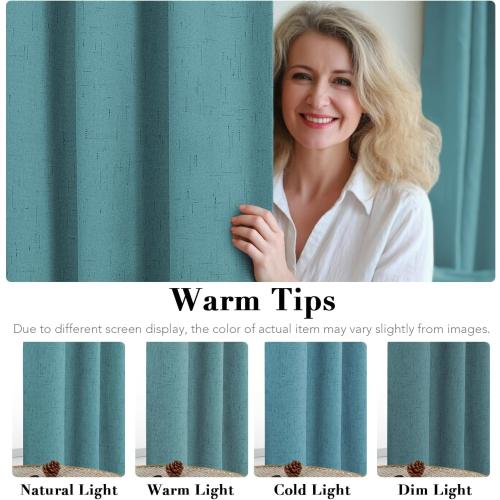 H.VERSAILTEX Linen Blackout Curtains 63 Inches Long 100% Absolutely Blackout Thermal Insulated Textured Linen Look Curtain Draperies Anti-Rust Grommet, Energy Saving with White Liner, 1 Panels, Teal