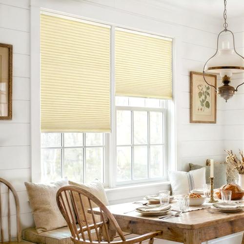 LazBlinds Cordless Cellular Shades, No Tools No Drill Blackout Honeycomb Shades Pleated Blinds for Windows, 46 W x 64 H, Soft Cream