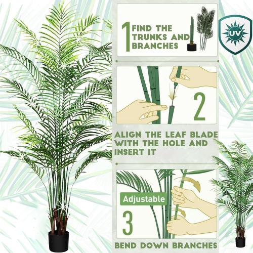 6ft Tall Artificial Areca Palm Trees – Set of 2 | 19-Trunk Real Touch Fake Palm with Natural Moss & Pot | Lifelike Faux Plants for Home, Office, or Patio Indoor/Outdoor Decor