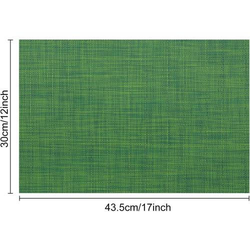 Myir JUN Placemats Set of 8, Vinyl Woven Placemats Place Mats Indoor Set of 8 Washable Table Mats Non-Slip Place mats for Dining Table (Dark Green, Set of 8)