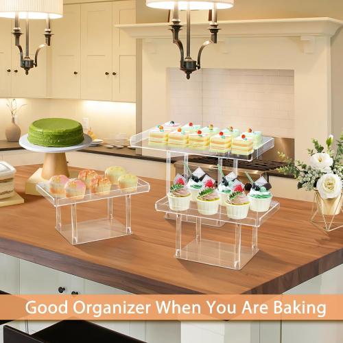 Dessert Table Display Set, 3 Pack Acrylic Dessert Stands,Buffet Risers for Cupcakes Food Pastry, Clear Serving Tray Platter for Party Birthday Wedding