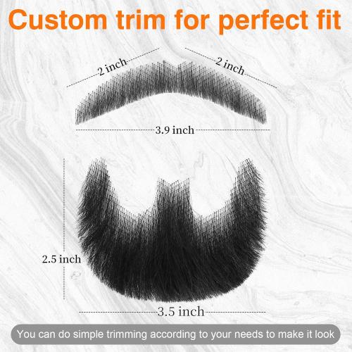 Fake Beard Realistic Mustache Full Hand Tied Fake Goatee Facial Hair with Invisible Lace,Fake Beards for Cosplay, Halloween Costumes, Theatrical and Movie Makeup. (2-Black)