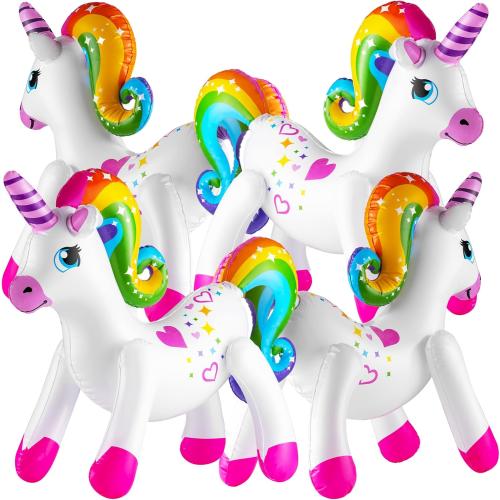 Inflatable Unicorn Party Decorations - (Pack of 4) 24 Inch - Large Blow Up Rainbow Unicorns for Unicorn Birthday Decorations, Party Decor, Balloons, Pool Fun, and Party Favors Supplies