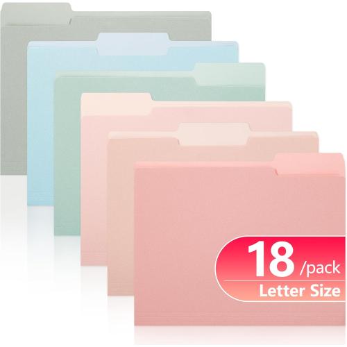 Two Tone Colored File Folders,18 Pack 6 Pastel Colors Manilla Folders 8.5x11,Assorted Colors 1/3 Cut Tab File Folders Letter Size,School Business Office Folders for Document