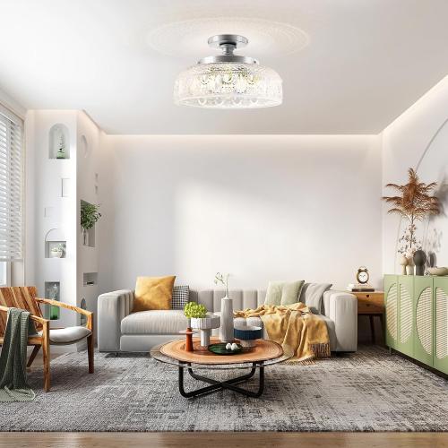 Lamomo Semi Flush Mount Ceiling Light,Upgraded Larger Silver Hallway Light Fixture,3-Bulb Globe Glass Close to Ceiling Scone, Indoor Hanging Light for Bedroom Kitchen Porch Hallway,Bulbs Not Included