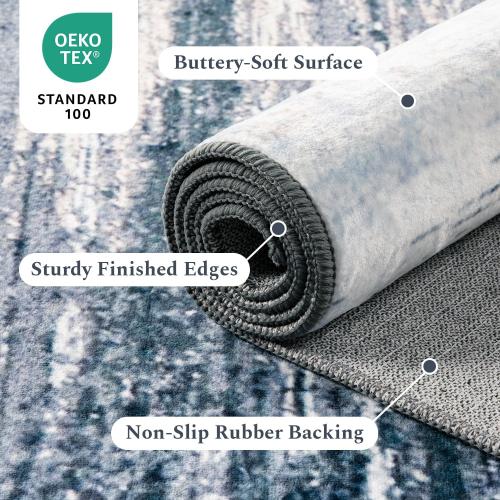 Size 8x10 Color Blue  Grey Area Rug, Washable Rug for Living Room, Non Slip, Soft Low Pile, Modern Abstract Blue Grey Rug for Bedroom, Dining Room, Home Office, Indoor Floor Carpet