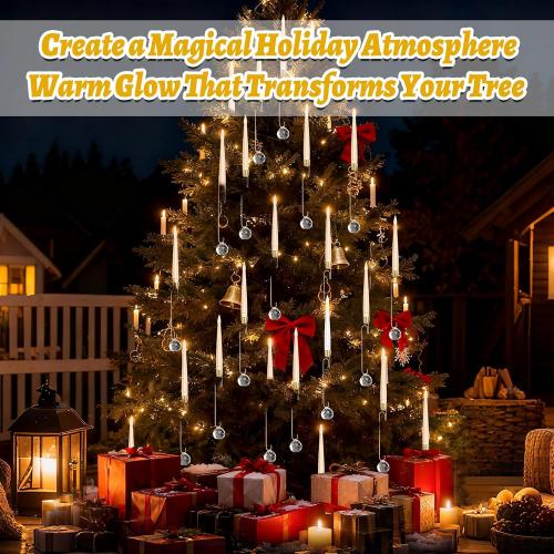 Christmas Tree Candles with Remote, 12 Pack Flameless LED Candles for Xmas Tree Decoration, Battery Operated Flickering Taper Candles with Timer, Warm White Lights for Holiday with Crystal Ball Hooks