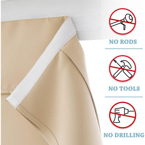 RYB HOME Door Curtains Blackout - Self Stick Tie Up Shades Tricia Window Blinds Light Block Insulating Sidelight, W 26 x L 69 inches, 1 Panel, Biscotti Beige