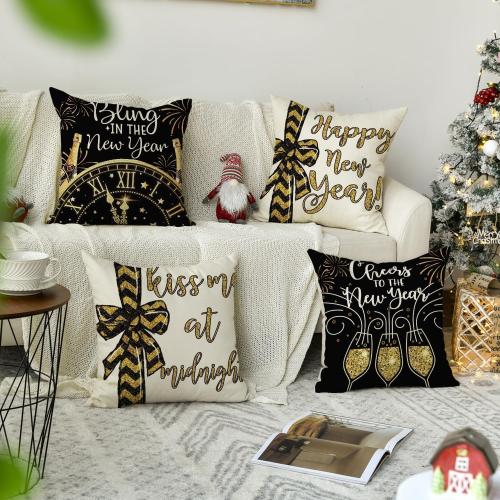 AVOIN colorlife Happy New Year Cheers at The New Year Throw Pillow Covers, 18 x 18 Inch Winter Holiday Celebrate Party Cushion Case Decoration for Sofa Couch Set of 4