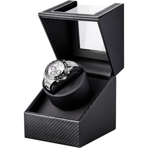 Watch Winder for Automatic Watches: Automatic Single Watch Winder Box with Japanese Quiet Motor, Rotating Watch Case in Black Carbon Fiber Leather, Gifts for Men Collectors