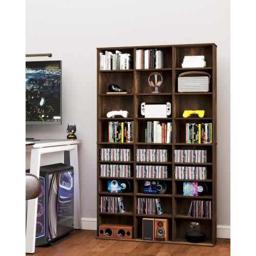 DVD Storage Tower with Adjustable Shelves, 8-Tier DVD Rack Tower for CDs, DVDs, Blu-Rays, Video Games, Rustic Brown Multimedia Storage Cabinet, Media Shelf Organizer for Living Room. Maybe missing pieces