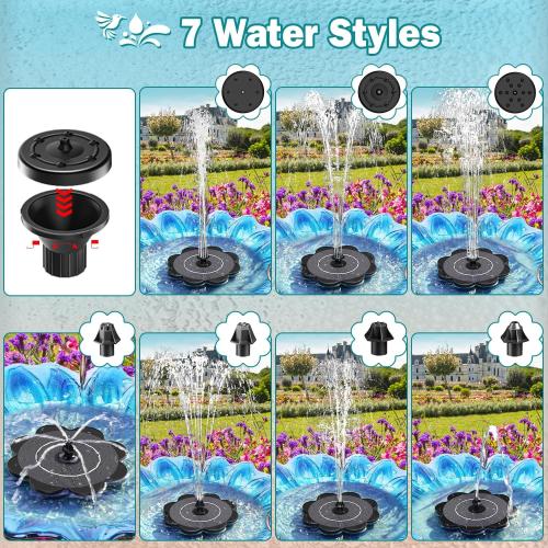 Solar Fountain Flower Shape-No Battery, Glass 3.5W Solar Water Fountain with 7 Nozzles & 4 Fixer Rods,2025 Solar Fountain Pump for Bird Bath, Outdoor, Pool, Garden, Pond & Flower Pot