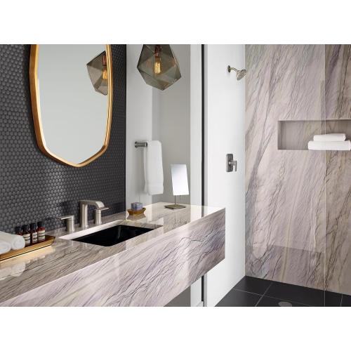 Moen Genta LX Brushed Nickel Two-Handle Three-Hole Widespread Modern Bathroom Sink Faucet with Drain Assembly, (Valve Required), T6708BN
