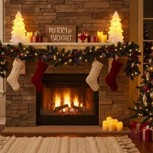 Glooglitter 2 Pcs 5.5 White Christmas Tree Flameless Candles Glittering Real Wax Flickering Battery Operated LED Handmade Carved Candles for Xmas Party Decoration Gifts