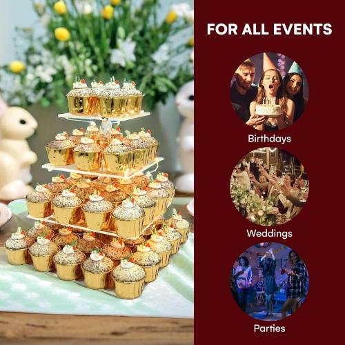 Vdomus Cupcake Stand Pro-Version - Purple 4-Tier Cupcake Tower - European Style Cake Display - Holds up to 52 Cupcakes - Elegant Dessert Display - Ideal for Parties, Weddings, and Events - 12.4x11.8