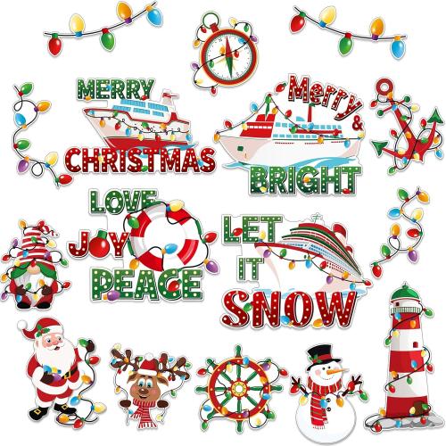 Capoda 16 Pcs Christmas Cruise Door Magnets Merry Christmas Magnets Decorations Winter Holidays Magnetic Stickers for Car Ship Xmas Holiday Refrigerator Metal Door Garage Car Decor(Light Bulb)