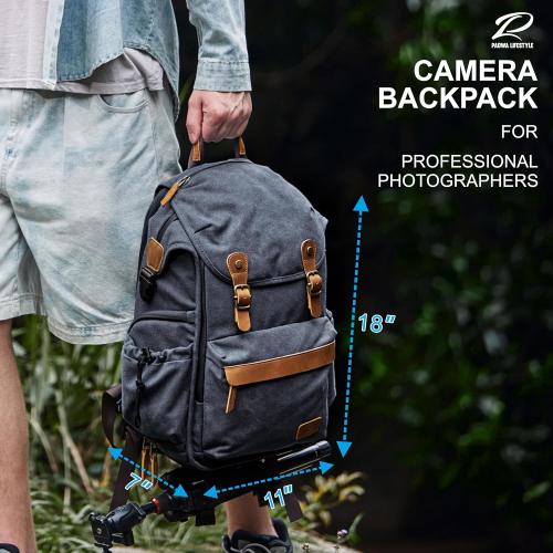 Padwa Lifestyle Black Camera Backpack - Weather Resistant Canvas Camera Bag for Photographers with Multi Compartments&Tripod Holder,Great Gift for Camera Backpacks,Drone bag and Travel bag