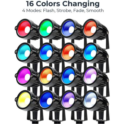 Outdoor Spotlights, Yard Spot Lights with Timer, 5W 120V RGB Colored Waterproof Memory Dimmable LED Landscape Light with Spiked Stand for Yard Lawn Pathway Tree Garden (4 Pack)