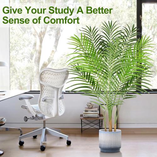 Artificial Palm Tree 4ft Tall Fake Indoor Decor with 13 Trunks and Real Bark Design Faux Tropical Areca Silk Floor Plant in Pot for Home Office Living Room Bedroom 1pcs