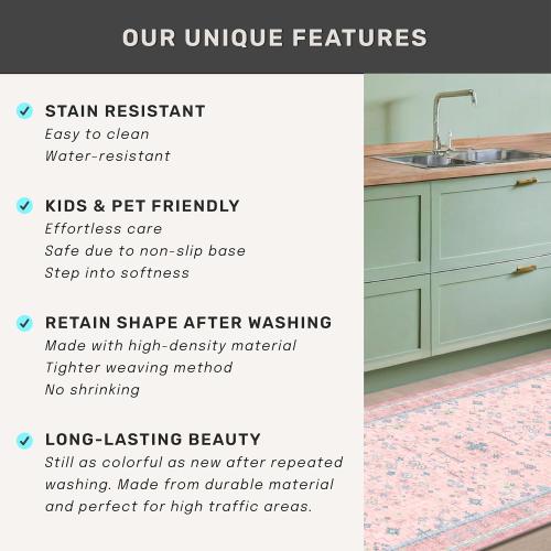 Pink Rugs for Bedroom Girls, 5x7 Washable Area Rug for Living Room Nursery Kids Baby Playroom Indoor Decor, Oushak Floral Vintage Low Pile Boho Non Slip Foldable Carpet