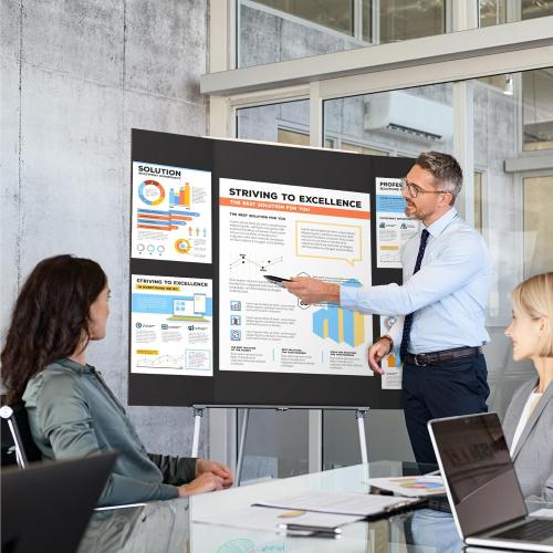 AKONEGE 2 Pack 36 x 48 Trifold Poster Board for Presentation, Black Corrugated Cardboard Large Tri Fold Poster Board for Science Fair, Office or School Projects, Photo Displays, Exhibitions Event