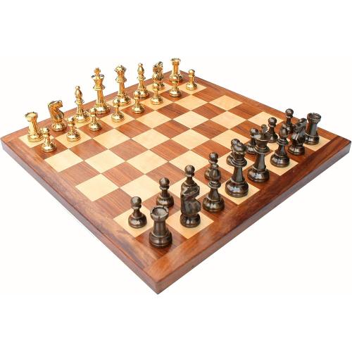 16 X 16″ Collectible Acacia Wood Chess Game Board Set Brass Pieces