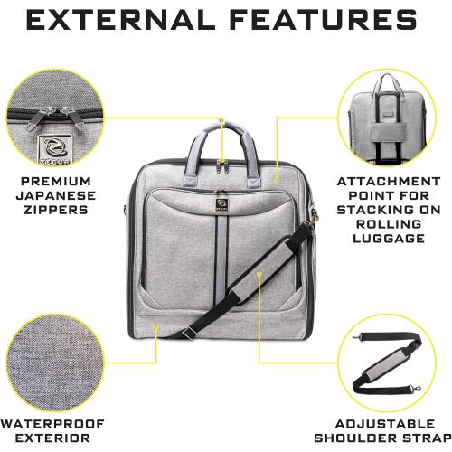 Premium Suit Garment Bag Carry On - Hangs 4 Suits - Travel & Business with Shoulder Strap and Laptop Compartment