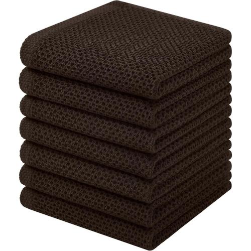 Homaxy 100% Cotton Waffle Weave Kitchen Dish Cloths, 3-Pack, Dark Brown