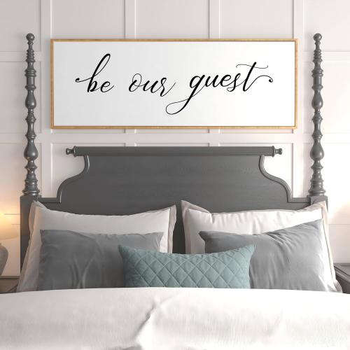 PEONIA 41 x 15 Be Our Guest Wall Decor - Be Our Guest Framed Above Bed for Bedroom Wall Decor Minimalist And Aesthetic Wall Art Canvas Signs (Wood)